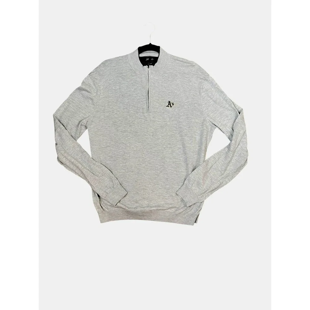 Johnnie O Sweater Mens Large Gray 1/4‎ Zip Pullover Cotton/Silk Athletic's MLB